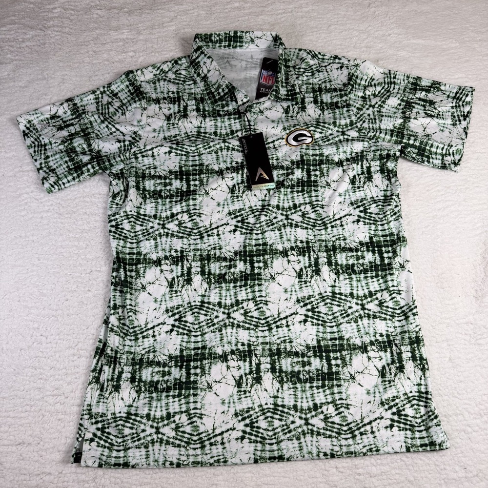 Green Bay Packers Antigua Vivid Polo Men's L Green White Tie Dye NFL NWT